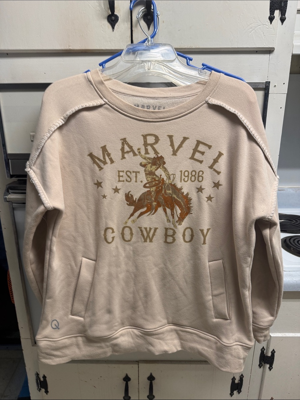 MARVEL Cream Cowboy Graphic Crewneck Sweatshirt - Casual Pullover